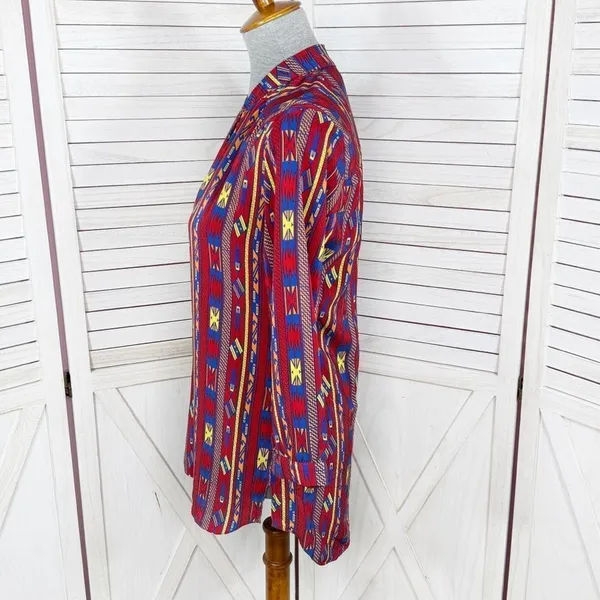 Amanda Uprichard Aztec Native Print Silk Tunic Blouse‎ Red Small - Image 2