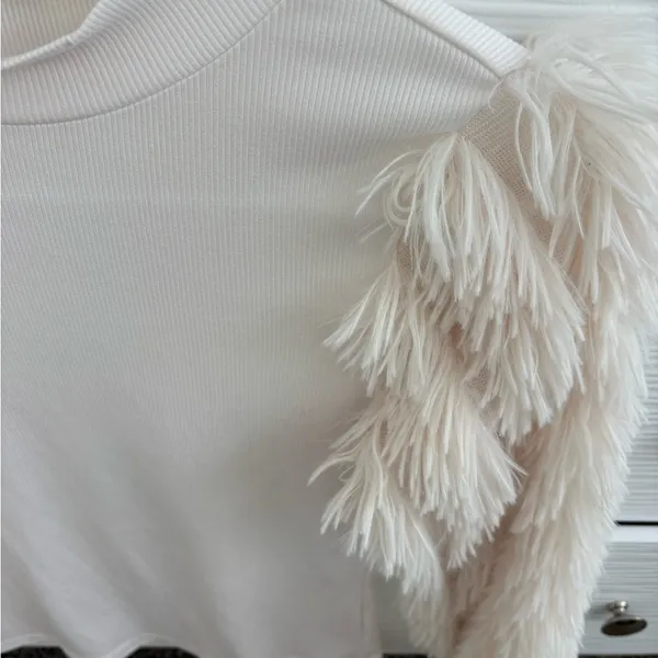 Boutique Feather Sleeve Top Size XS - Image 3