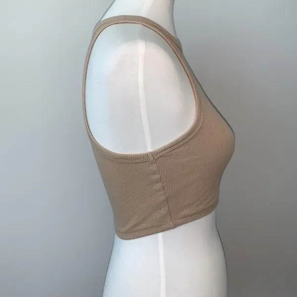 Zara Ribbed Knit Beige Crop Racer Back Tank Top Womens Medium - Image 5