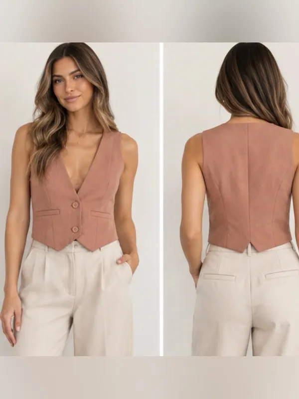Forever 21 Dusty Rose Tailored Vest Y2K 2000s Coquette 90s Minimalist - Image 2