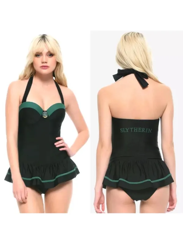 Hot Topic Harry Potter Slytherin One Piece Skirt Swimsuit Size 2X Black Green - Image 2