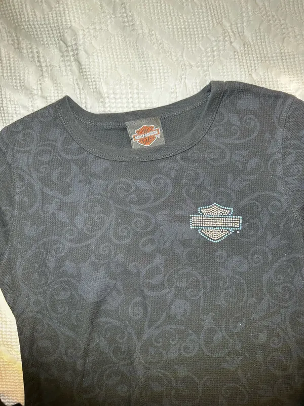 Harley Davidson Long Sleeve Bedazzled T-shirt in Black - Image 4