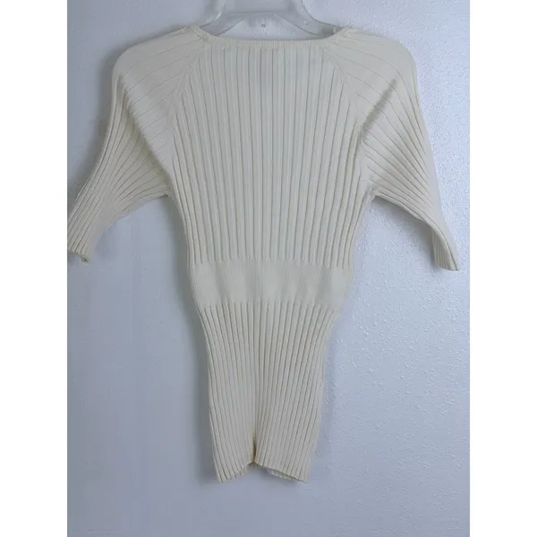 Sundance Cream Ribbed Organic Cotton Chevron Knit Elbow Sleeve Top M - Image 4
