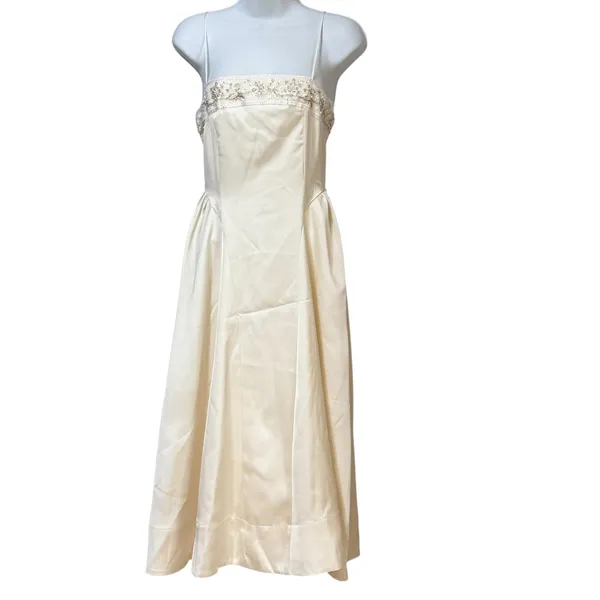 MOTF Naturally Chic Champagne Embroidered Beaded Maxi Dress XS B250414100771 - Image 3