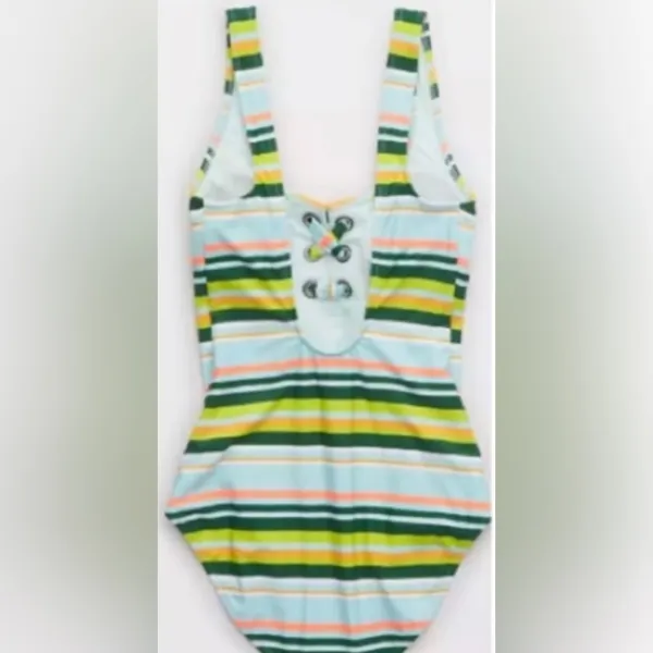 AERIE Women’s Striped One Piece Tie Front‎ One Piece Bathing Suit Sz Large - Image 4