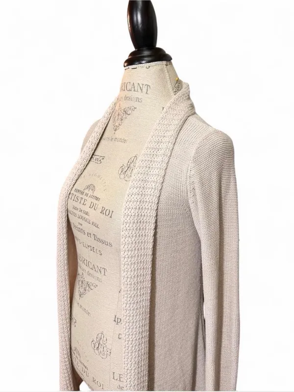 Belldini Beige Oatmeal Open Knit Duster Cardigan with a Cable Knit Spine Sz S - Image 5
