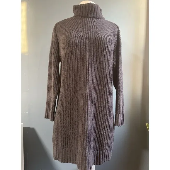 American Eagle Charcoal Grey Ribbed Turtleneck Sweater Dress Midi‎ Length Size M - Image 2