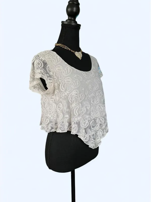 Vintage Y2K Charlotte Russe Fairycore Coquette Lace Asymmetrical Top Size Large - Image 3