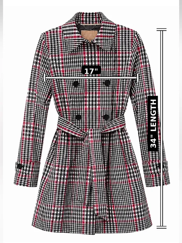 Banana Republic Women’s S Plaid Trench Coat Belted Cotton Double Breasted - Image 4