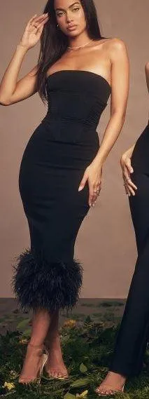 House Of CB Fionula Black feather trim dress - Image 4