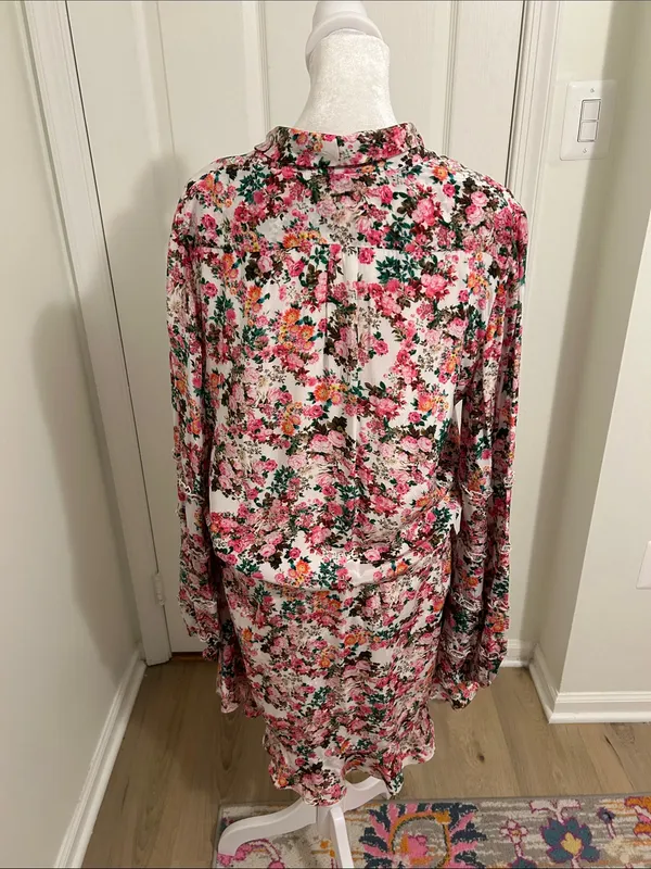 Rococo Sand Vie Floral Ruffle Mini Dress New Size Large Beaded Tie Resortwear - Image 10