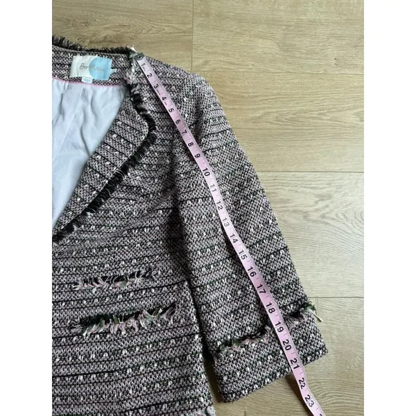 EUC Women Boden Pink Black Tweed 3/4 Sleeve Blazer jacket workwear pocket Size 8 - Image 8