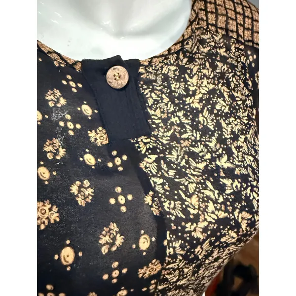 Carole Little Vintage 90s Mixed Patchwork Print Tunic Top Black Gold 12 boho - Image 4