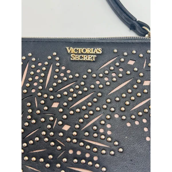 Victoria's Secret Studded Wristlet Wallet Black Zip Around Clutch Organizer - Image 6