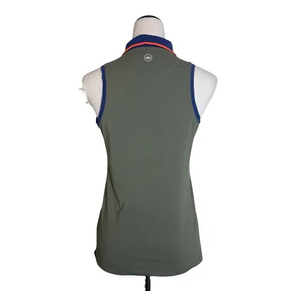 Peter Millar Golf Tennis Sleeveless 1/4 Zip Polo Shirt Womens Small Olive Green - Image 5