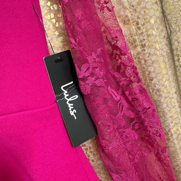 Lulus Oretha Fuchsia Lace Long Sleeve Bodycon Dress Small NWT - Image 4