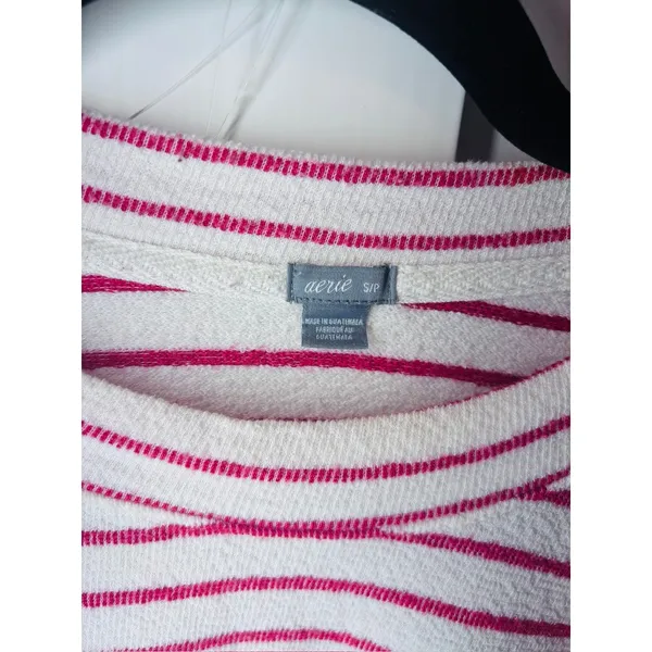 Aerie Small Red White Textured Striped Oversized Drop Shoulder Sweatshirt - Image 5