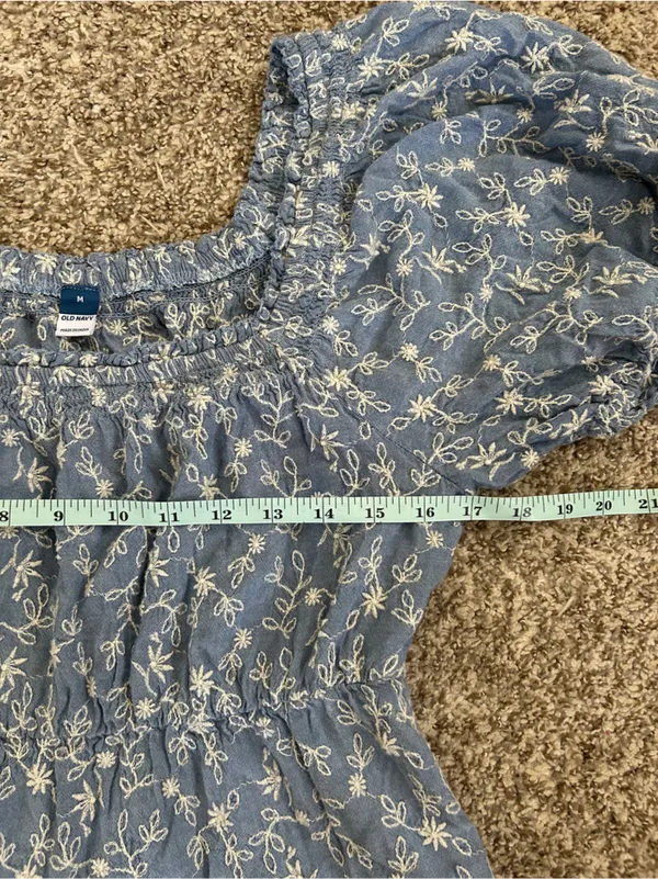 Old Navy Light Blue Floral Square-Neck Puff Sleeve Dress Casual Summer Fall - Image 6