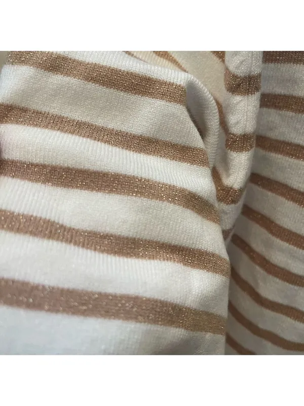 Aaeda Polo Collar Stripe Sweater Gold Metallic short sleeves Sz XL - Image 6