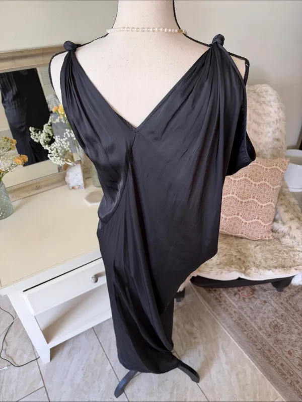 Maria Cornejo Black gothic satin Asymmetrical minimalist midi maxi slip Dress 6 - Image 6