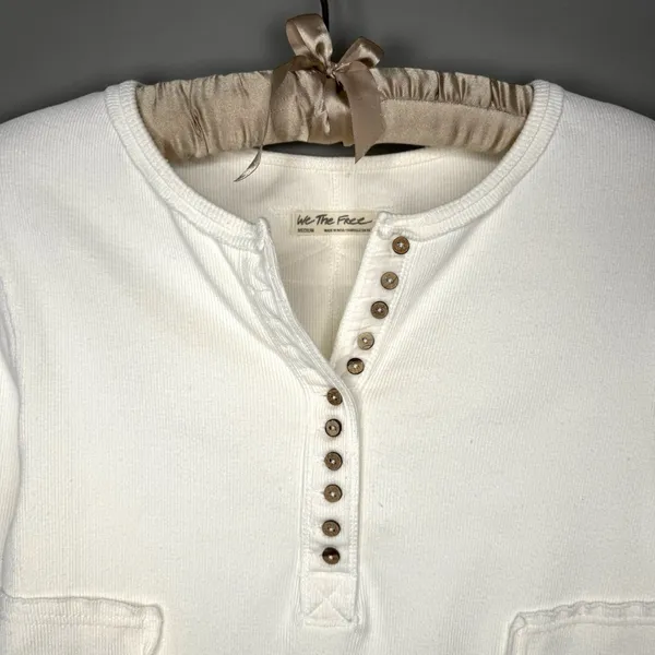 Free People We The Free M Henley Long Sleeve Top Ivory Casual Stretch - Image 3
