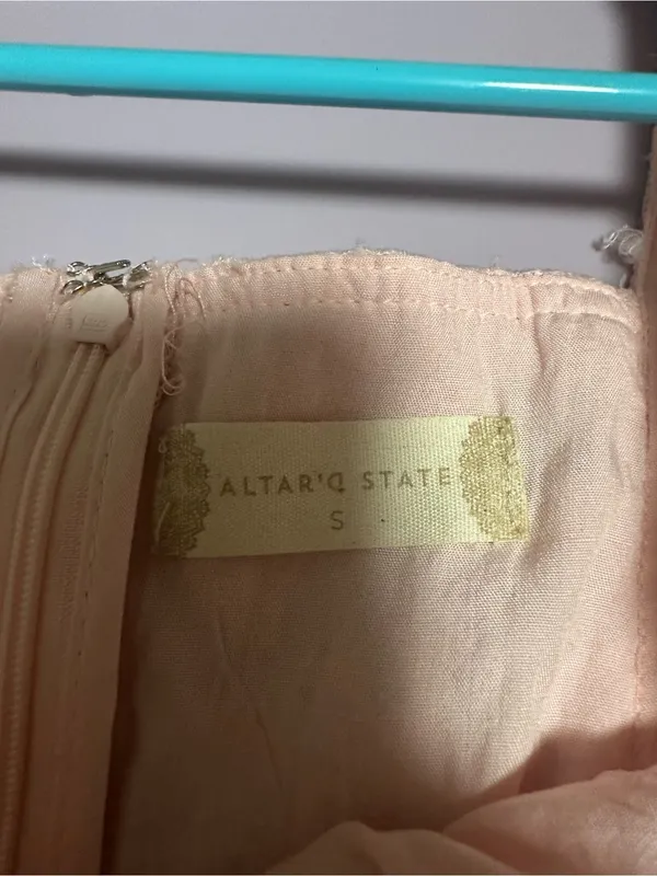 NWT Altar’d state Jaelyn eyelet lace puff sleeve coquette dress blush pink S - Image 6