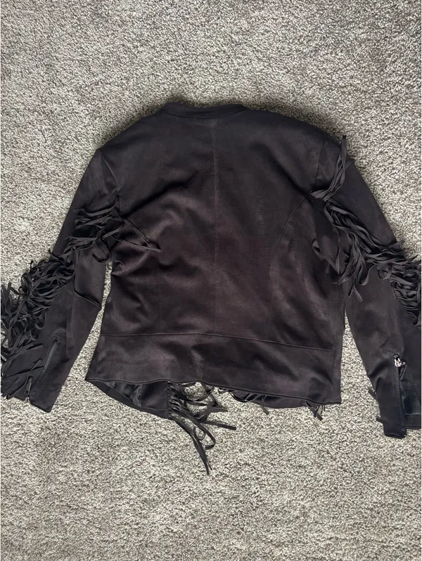 Jou Jou Black Suede Frindge Jacket Size M - Image 3