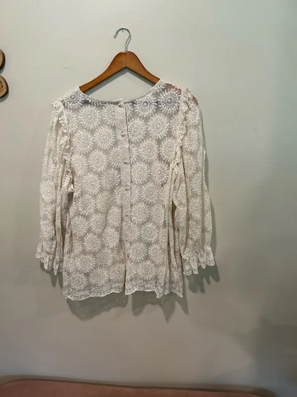 Boho cream colored top (XL) White - Image 4