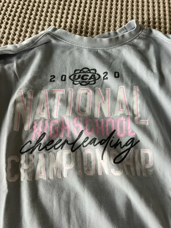 Gray long sleeve sweatshirt with '2020 NATIONAL HIGH SCHOOL CHEERLEADING CHAMPIONSHIP' graphic #cheerleading #championship - Image 2