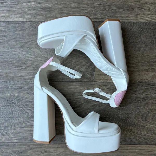 Olivia Miller White and Pink Amour Platform Heels Size 8 - Image 7