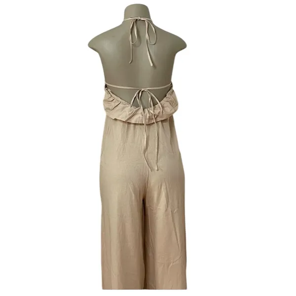 Zara Neutral Halter Backless Wide-Leg Jumpsuit M - Image 7
