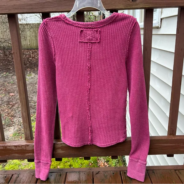 FREE PEOPLE We The Free Womens Roll With It Ribbed Distressed Thermal Shirt|Sz:S - Image 16