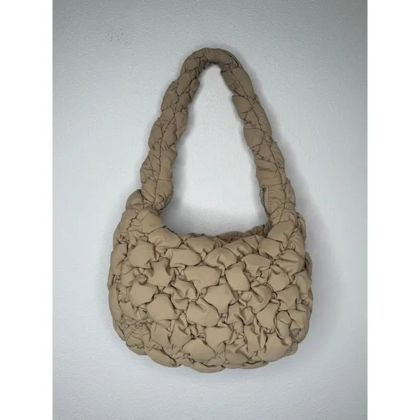 Babaton Aritzia Purse Curator Wicker Tan Bag Quilted Pillowy puffer Modern hobo - Image 4