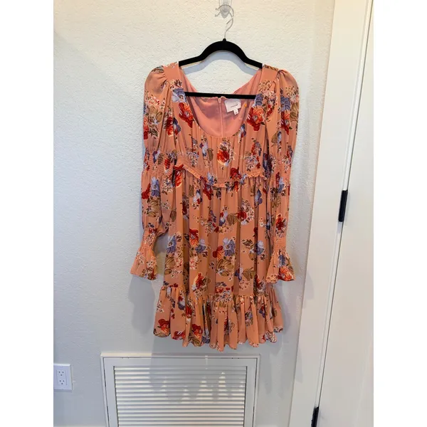 Cinq a Sept Simone Georgette Floral Mini Dress Peach Pink Size 4 - Image 3