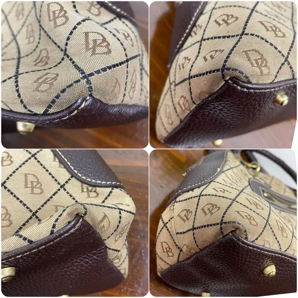 Dooney And Bourke Vintage Leather Brown Leather Signature Canvas Satchel Handbag - Image 16