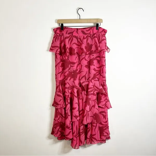 MISA Los Angeles Kalani Skirt Graphic Floral Pink Red Midi Skirt Small - Image 5