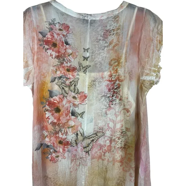 Fairycore Whimsical Butterfly Boho Floral Maxi Dress Crinkle Sheer Romantic XL - Image 5