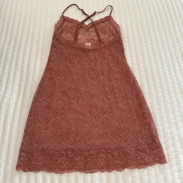 Victoria’s Secret Dusty Rose Nightie Sz S Small See Through Lace Slip Lingerie - Image 9