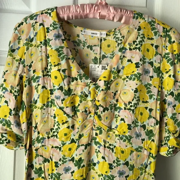 New Mango MNG Ruched detail floral print mini dress, size small, size 4 - Image 4