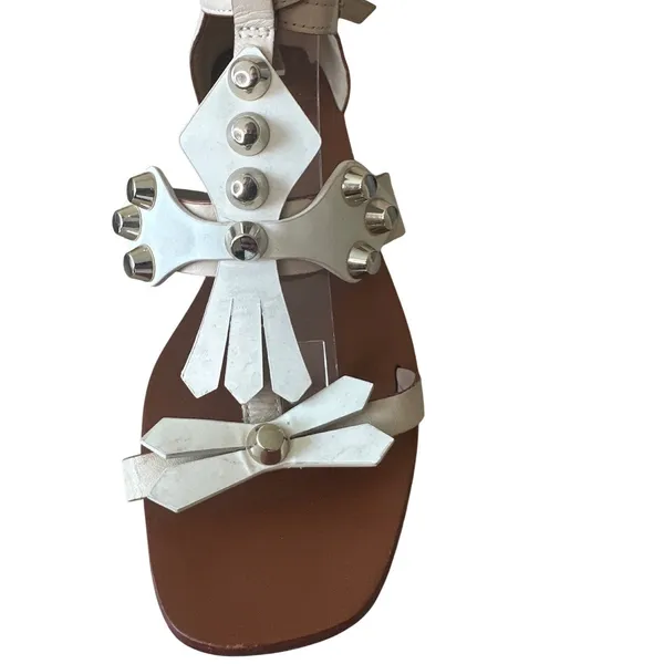 Tory Burch Aurora Studded Gladiator Sandals White‎ Leather Size 7 Rare - Image 11