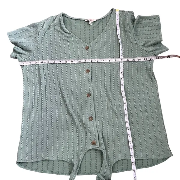 Weatherproof Vintage Ribbed Tie Front Blouse Henley Boho Knit Short Sleeve Top - Image 4