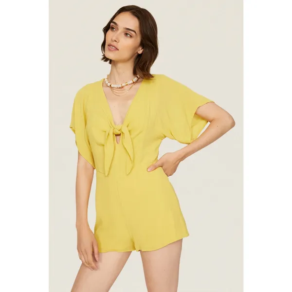 Louna Tie Romper Women's XL Yellow Mustard Short Flutter Sleeve V-Neck RTR - Image 12
