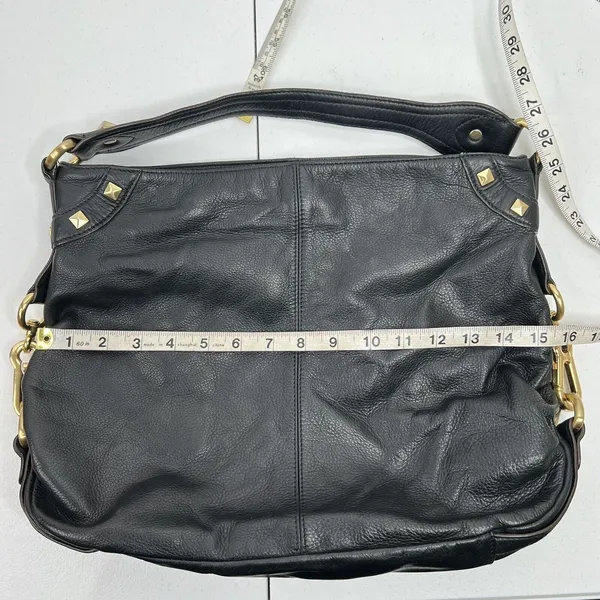 B. Makowsky Large Hobo Shoulder Bag Black Pebbled Leather Studded Gold Hardware - Image 13