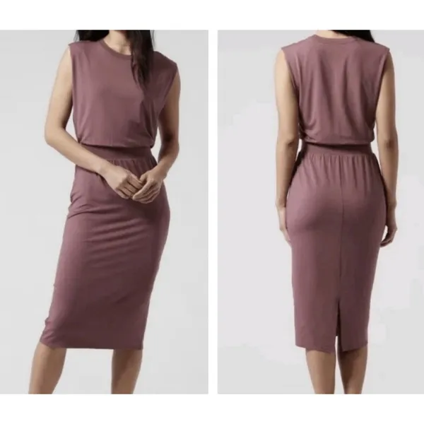 Athleta Santorini Cinch Dress Size Large Tawny Rose Athleisure Travel Stretch - Image 2