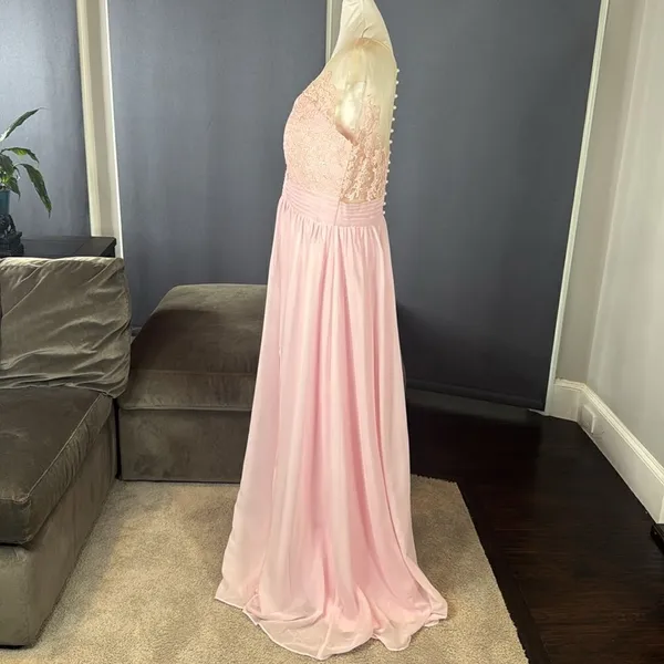 Woman’s Pink Formal Dress Gown with Sheer Lace Top Leg Slit Zip Back Size 14 - Image 7