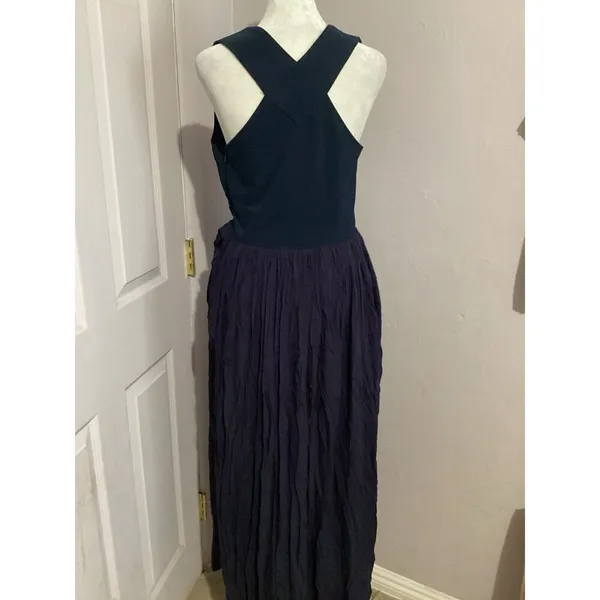 Lulus Navy Blue Sleeveless Fit & Flare Maxi V-Neck Dress Criss Cross Back M - Image 4