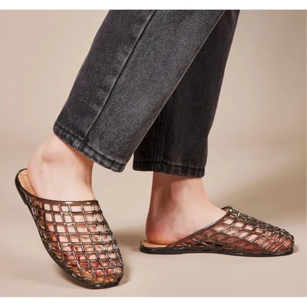 Steve Madden Black Clear Jelly Flat Slide Sandals Mesh Slip On Flat Beach Sandals Summer - Image 3