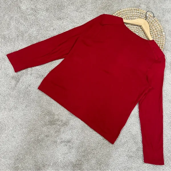 Lauren Ralph Lauren Henley Top Shirt Longsleeve Cotton Logo Embroidery in Red L - Image 4
