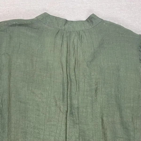 Nanette Lepore | Olive Green Lace Yoke Short Sleeve Top | Large - Image 7