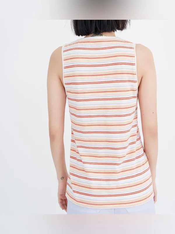 Madewell V-Neck Striped Tank Coastal Retro Summer Pocket Top L - Image 3